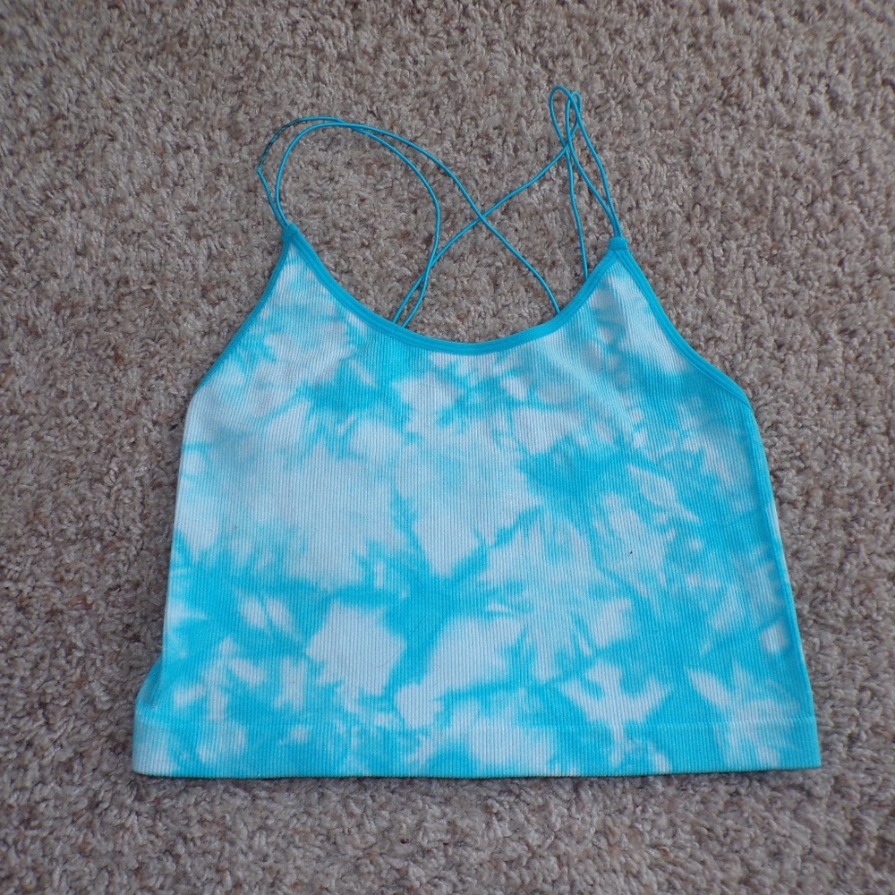 Ribbed, Blue Tie-Dye Cropped Tank